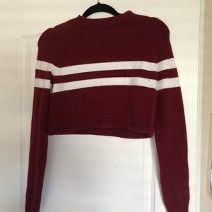 Maroon Crop Striped Sweater